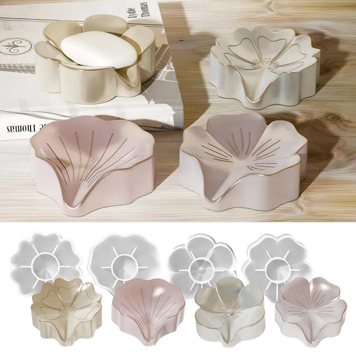 Resin Silicone Mold, DIY Epoxy Resin Mold for Making Flower Shaped Soap Storage Box, Hand Pouring and Shaping