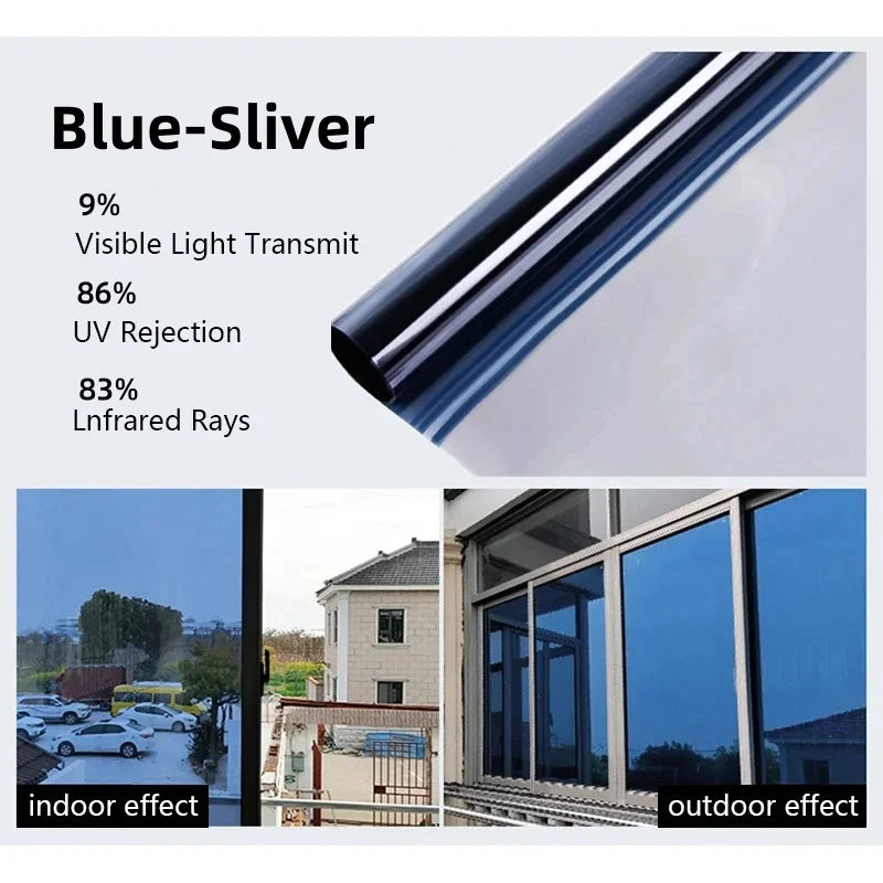 One Way Window Privacy Tint Film Anti Look Vinyl Mirror Self-adhesive Film Sun Blocking Anti UV Static Cling Stickers Home De