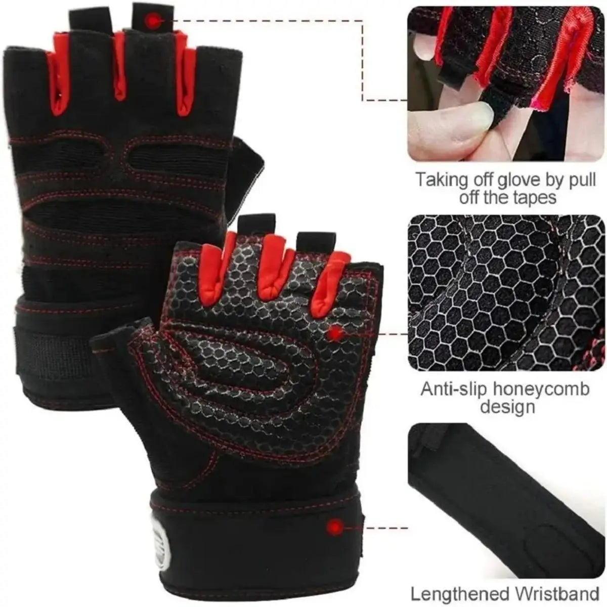 Gym Gloves for Men Women Fitness Weight Lifting Wristband Gloves Body Building Training Sports Exercise Cycling Glove Shockpr