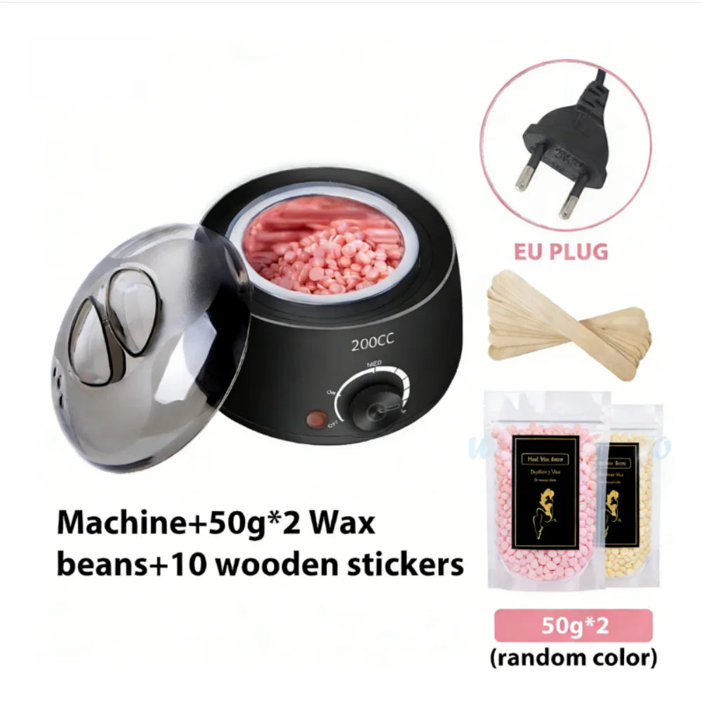 200CC Wax Heater Warmer Hair Removal Machine For Hand Foot Body SPA Epilator Paraffin Wax Pot +Wax Beans + Wood Sticks - Blac