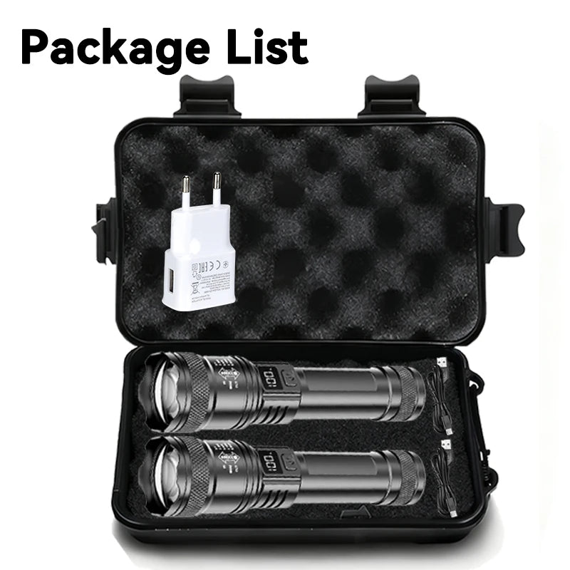 High Strong Power Led Flashlights 2000LM Tactical Torch with Display Light USB Charging Camping Fishing Emergency Zoom Lanter
