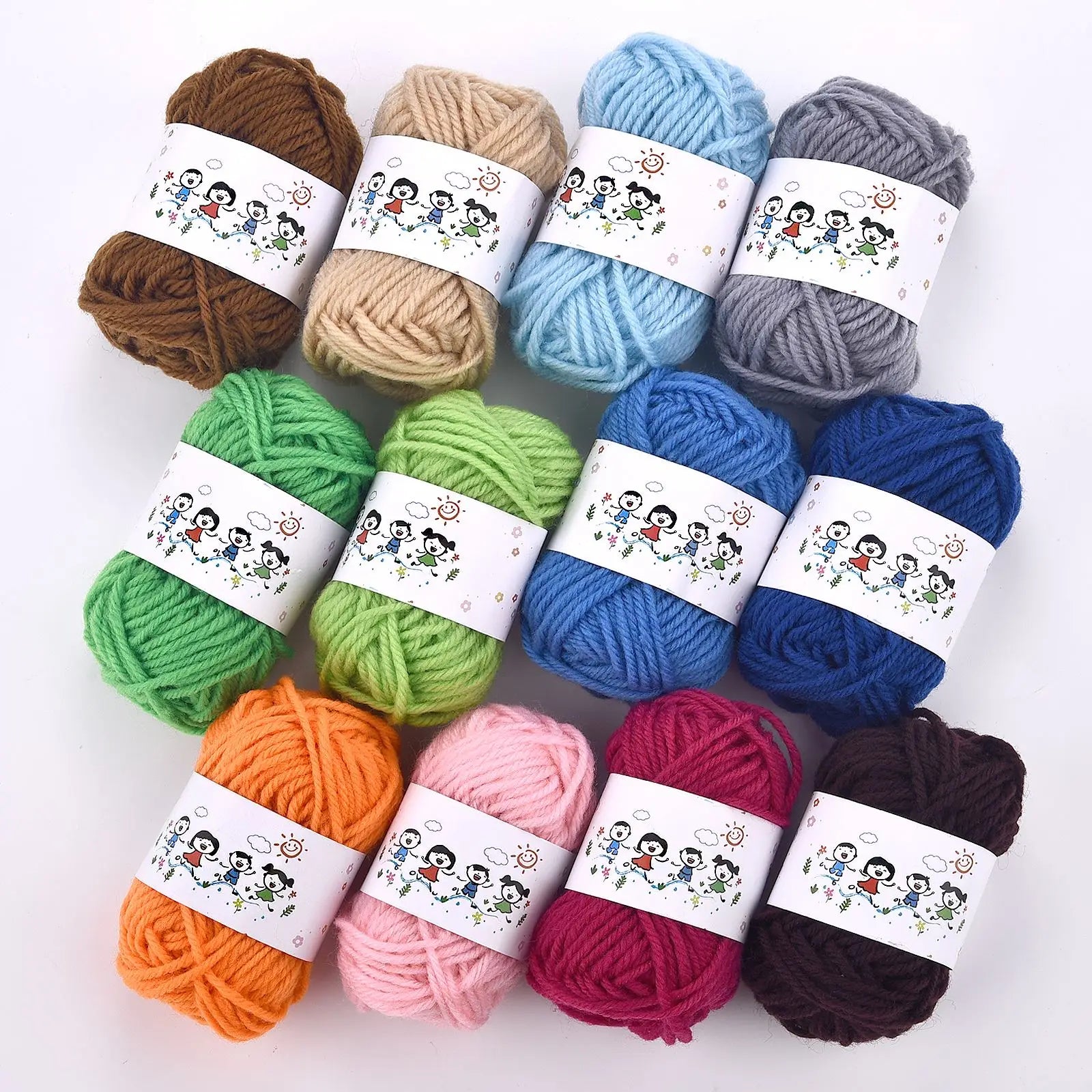 Crochet Yarn Set, 12 Color Kids DIY Yarn, Knitting and Crocheting Materials, Crafting Wool Balls for Hats, Dolls, Needlework 