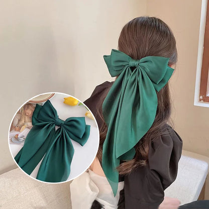 Solid Color Bow Ribbon Hair Clip New Women Large Bowknot Barrettes Women Ponytail Clip Headband Girls Hair Accessories Gift -