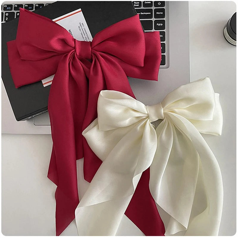 Solid Color Bow Ribbon Hair Clip New Women Large Bowknot Barrettes Women Ponytail Clip Headband Girls Hair Accessories Gift -
