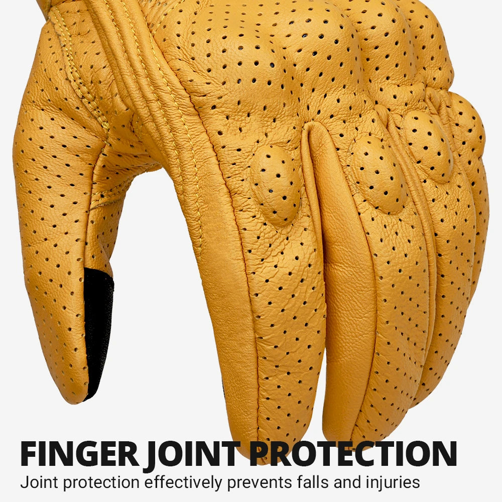 ​Vintage Leather Motorcycle Gloves Summer Breathable Unisex Biker Gloves With Anti-Slip Ventilation Design Motorbike Ride Glo