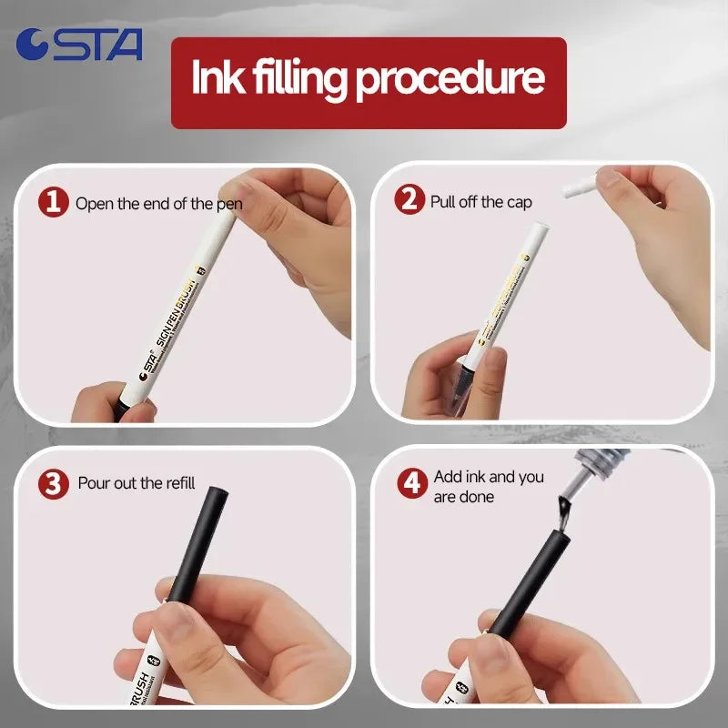 4pcs/set Waterproof Calligraphy Pen Soft Brush Sketching Lettering Writing Drawing Art Supplies School Stationer 3751