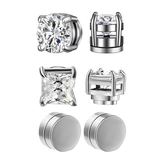 1/3 Pair Crystal Strong Magnetic Ear Stud Clip Earrings for Men and Women Punk Round Zircon Magnet Earrings Non Piercing Jewe