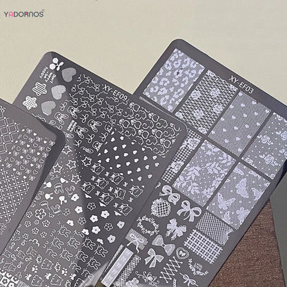 1Pcs Nail Stamping Plates Multi-styles Nail Art Plate Stainless Steel Stripe/Bowknot/Flower/French Nail Design Stencil Tools