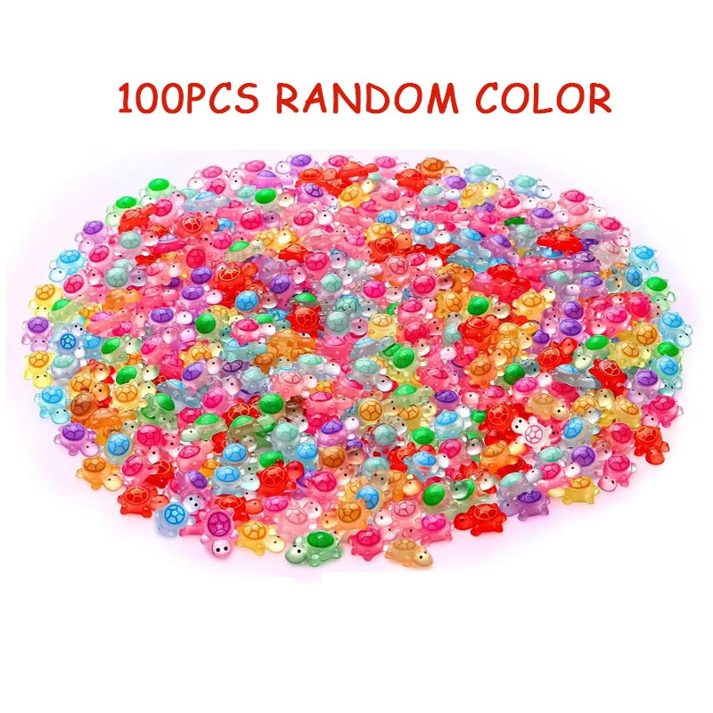 100pcs Glow in The Dark Resin Turtle Figurines | Cute Miniatures for Fairy Garden, Micro Landscape, Dollhouse Decor Crafts