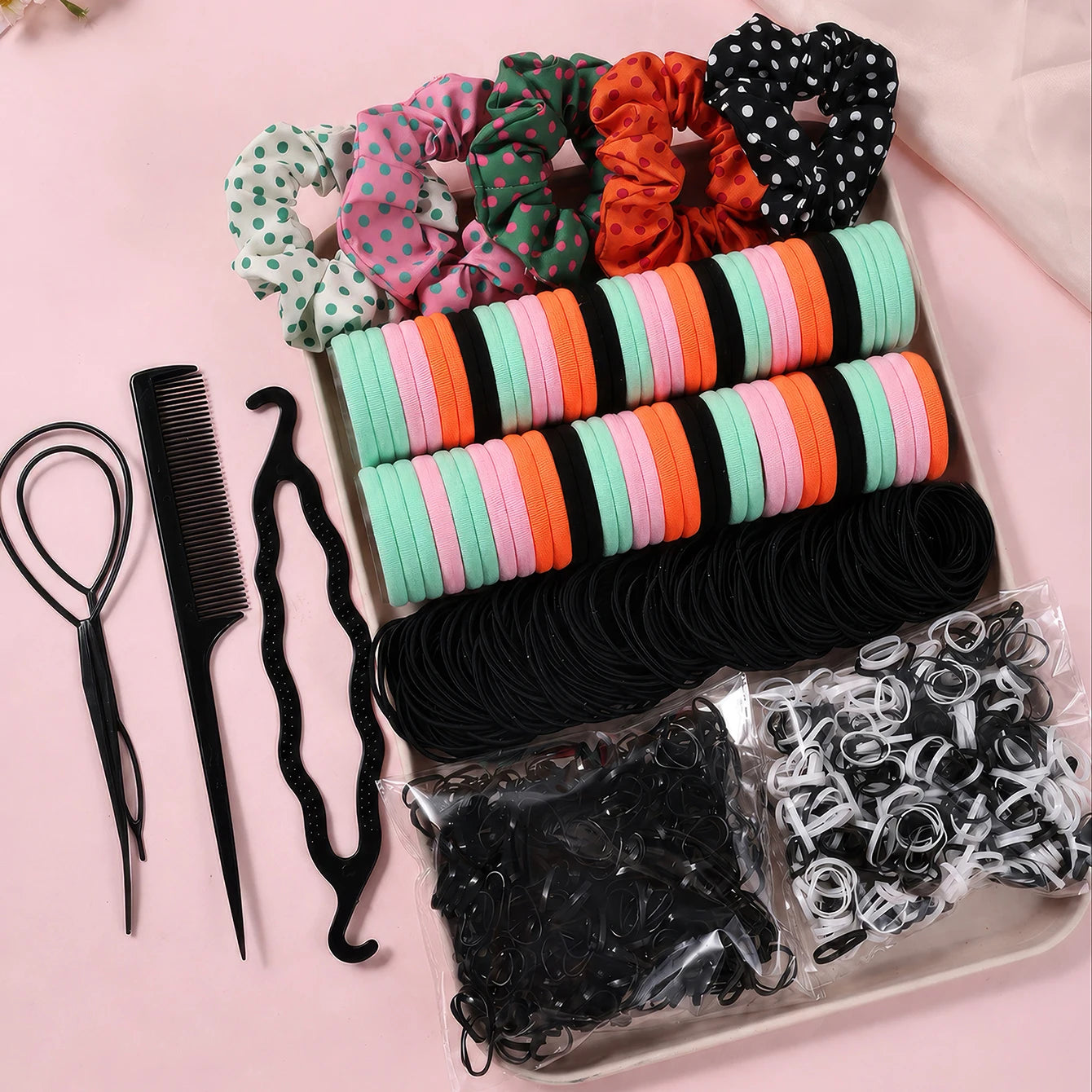 1109pcs Women Dark Hair Accessories Set Elastic Seamless Ponytail Scrunchies Small Rubber Bands Fashion Hair Ties Headbands -