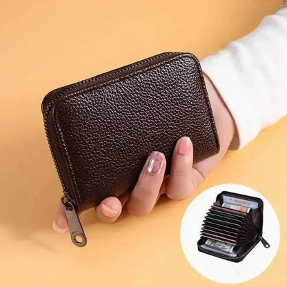 Multi Slot Card Holder Vintage Small Wallet Women Men Business Bank Credit Card Bag Male Coin Pouch Solid Leather Zipper Wall