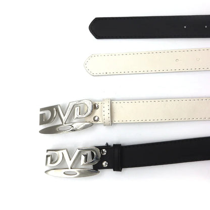 Unisex Nostalgic Design DVD Buckle Belt Men Women Decoration Paired with Jeans Belt Versatile White Black Design Sense Belt