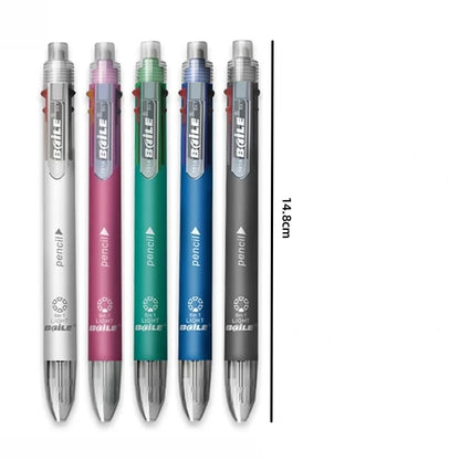 6 In 1 Multicolor Ballpoint Pens 5 Colors Ball Pen 1 Automatic Pencil With Eraser For School Office Writing Supplies Statione