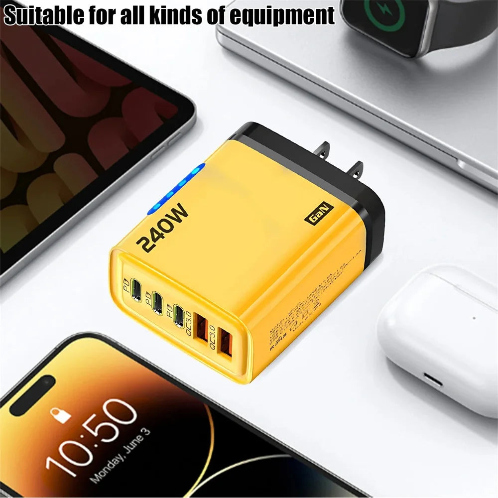 240W GaN USB C Charger 5 in 1 Fast Charging Phone Charger Power Adapter For iPhone Samsung Xiaomi Type C EU/US Plug Wall Char