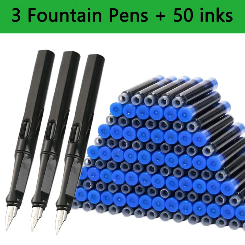 53Pcs Fountain Pen Replaceable Ink Set Black/Blue/Red ink EF School Pens Office Supplies Stationery for Writing Calligraphy P