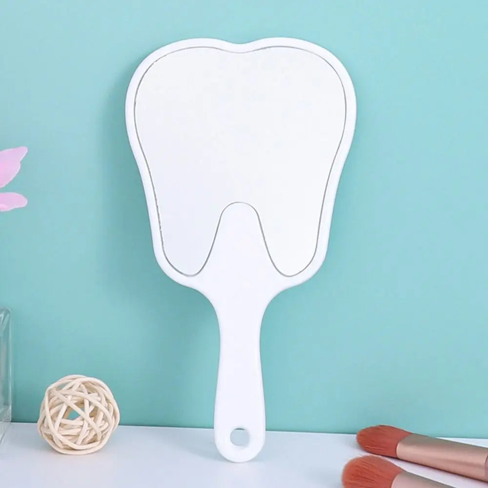 1PC Tooth Shaped Handheld Mirror Cute Makeup Mirror Durable High Definition Dental Mirrors Gifts - white-13.5x24.5cm