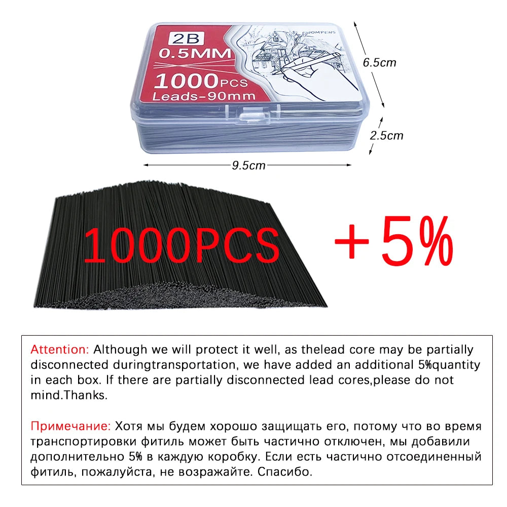 1000Pcs Mechanical Pencil Lead Core 0.5 0.7 0.9 1.3 2.0mm Large Capacity Replaceable Pencil Refills Student Affordable Gift B