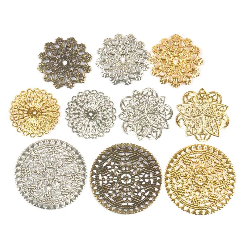 Round Flowers Filigree Wraps Connectors Metal Crafts Supplies For DIY Jewelry Accessories Findings Making Scrapbook Home Deco
