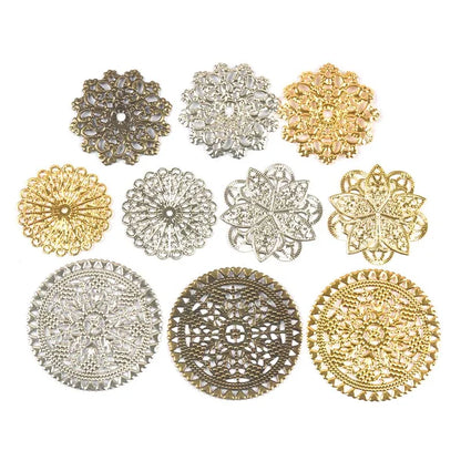 Round Flowers Filigree Wraps Connectors Metal Crafts Supplies For DIY Jewelry Accessories Findings Making Scrapbook Home Deco