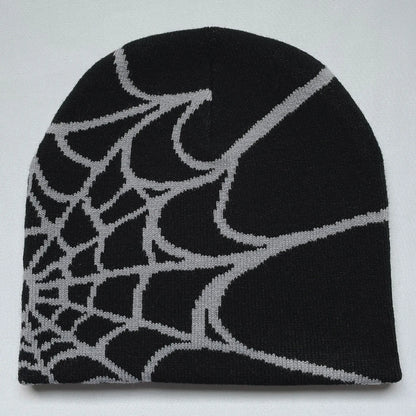 Four Seasons Men's And Women's Universal Y2K Knit Hat Spider Web Riding Outdoor Sports Fashion Hat - Black Ash