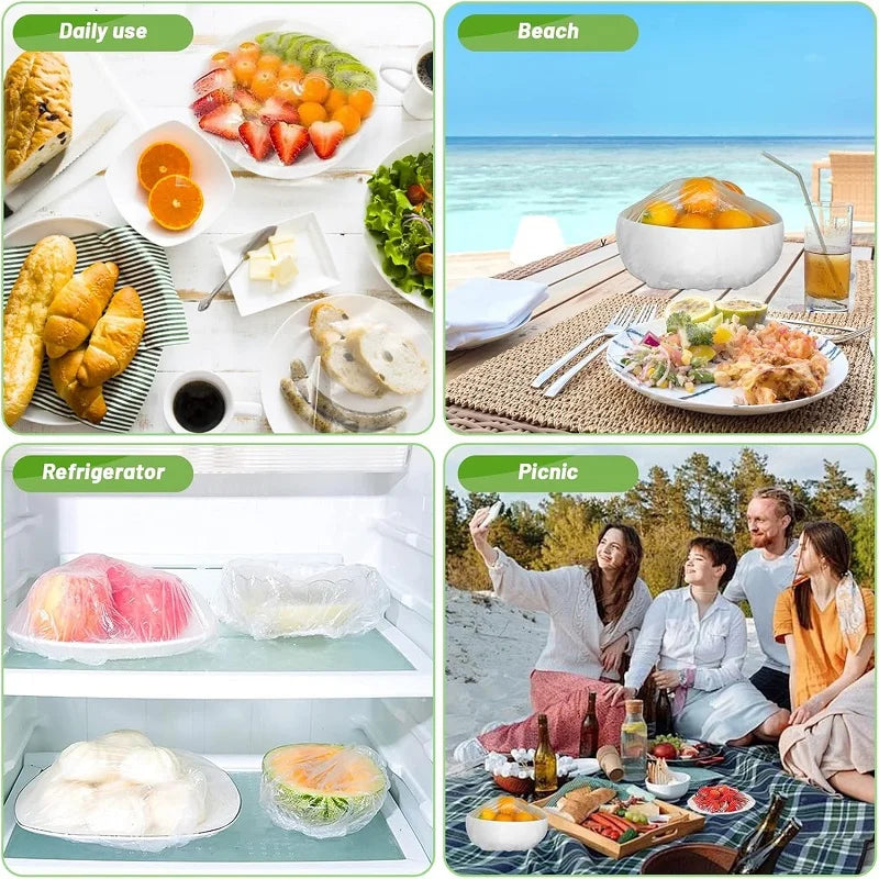 Disposable Food Cover Food Grade Home Fruit Vegetable Saran Wrap Storage Bag Elastic Plastic Wrap Shower Cap Fresh Keeping Ba