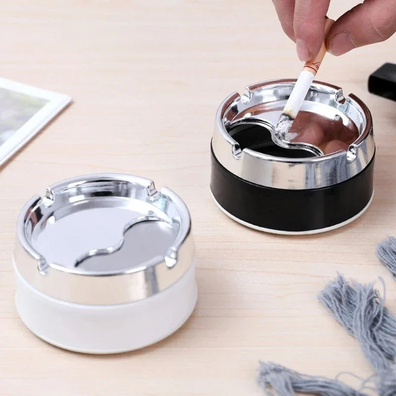 Stainless Steel Round Windproof Ashtray with 360° Rotating Lid for Home Office Living Room Decoration Men Sealing Ashtrays 9*
