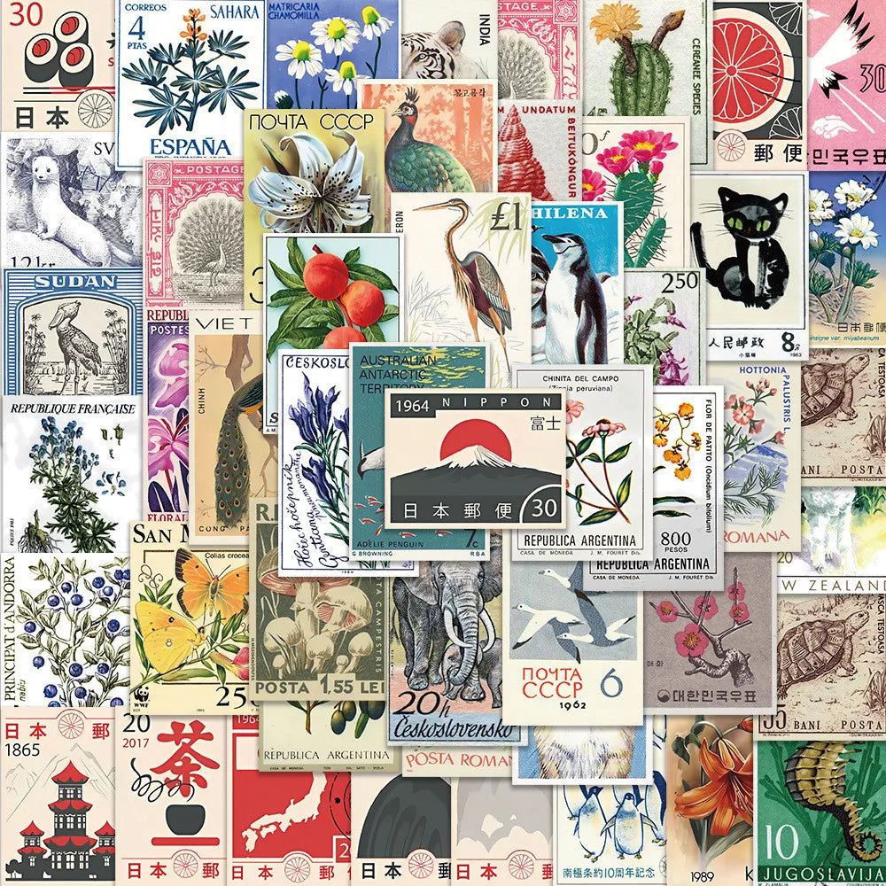 50PCS Cartoon Retro Japanese Stamps Graffiti Stickers for Bicycle Hand Account Pencil Case Decals