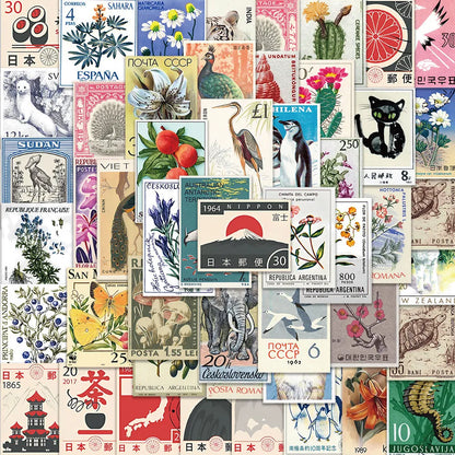 50PCS Cartoon Retro Japanese Stamps Graffiti Stickers for Bicycle Hand Account Pencil Case Decals