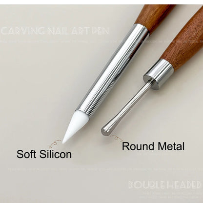 1Pcs Double-ended Nail Art Brush Silicone Carving/Painting Flower Nail Pen Gel Polish Glue Adjusting Embossing DIY Manicure T