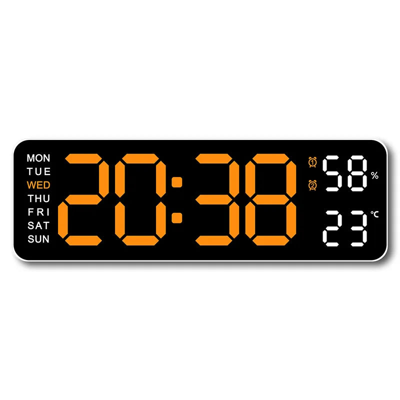 9 Inch Large Digital Wall Clock USB Powered TEMP Humidity Week Auto Dimmer DST Table Clock 12/24H Electronic LED Alarm Clock 
