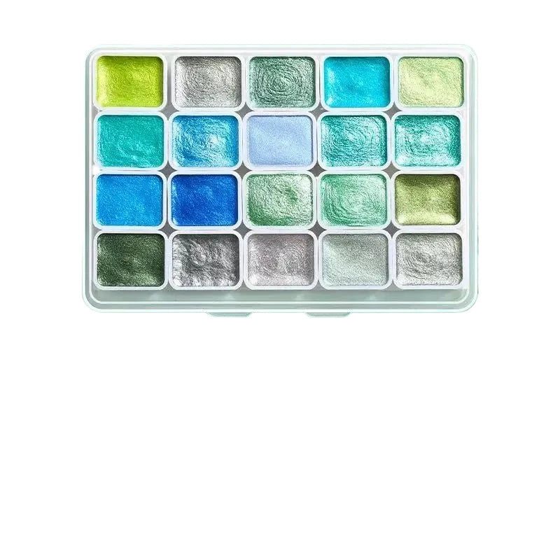 20 Colors Metal Watercolor Painting Set, Portable Box With Shiny Pearls Solid Watercolor Painting, And Art Supplies, Watercol