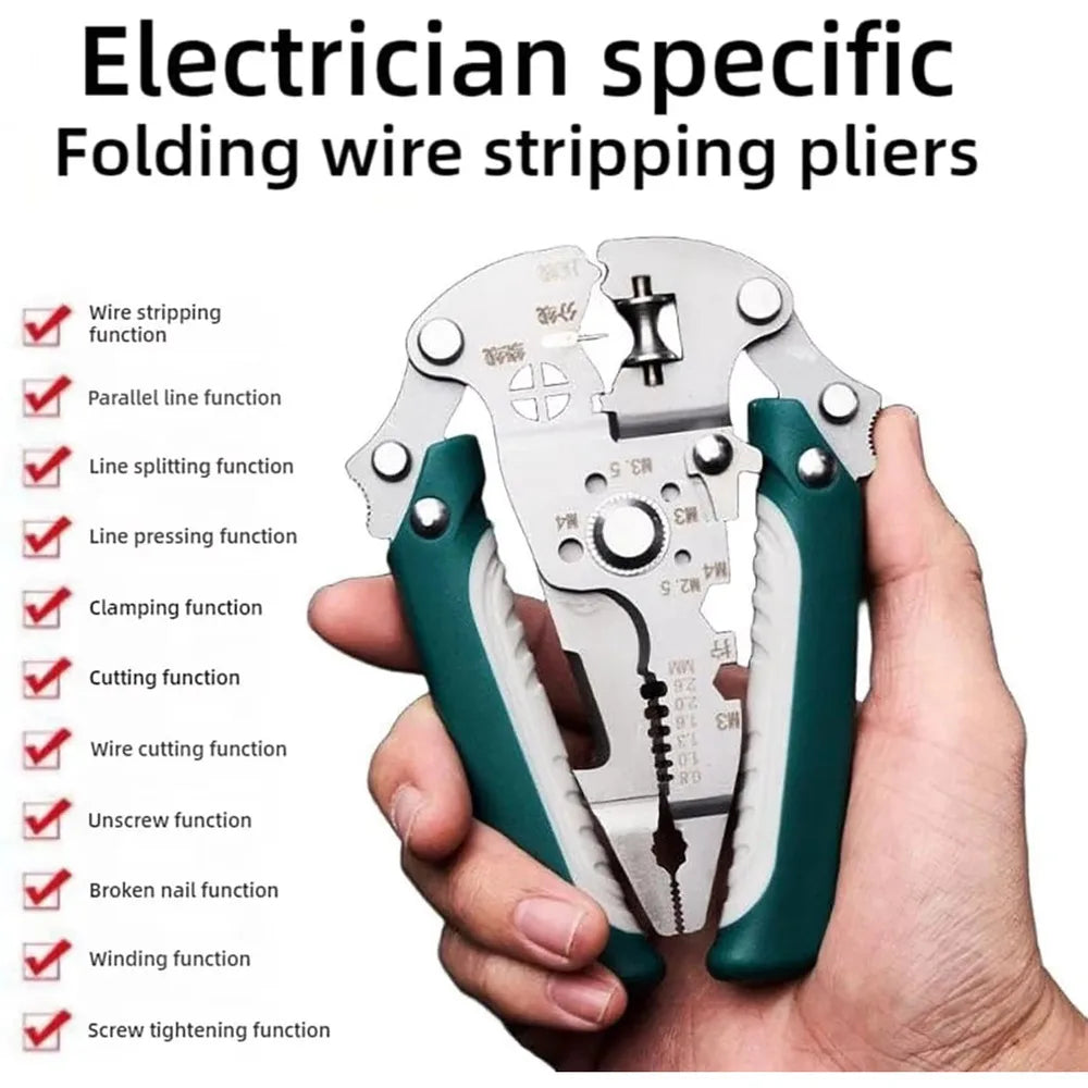 Foldable 18-in-1 Wire Stripping Pliers Crimping Tool - Multifunctional Electrician Pliers, Professional-Grade Electrician Too
