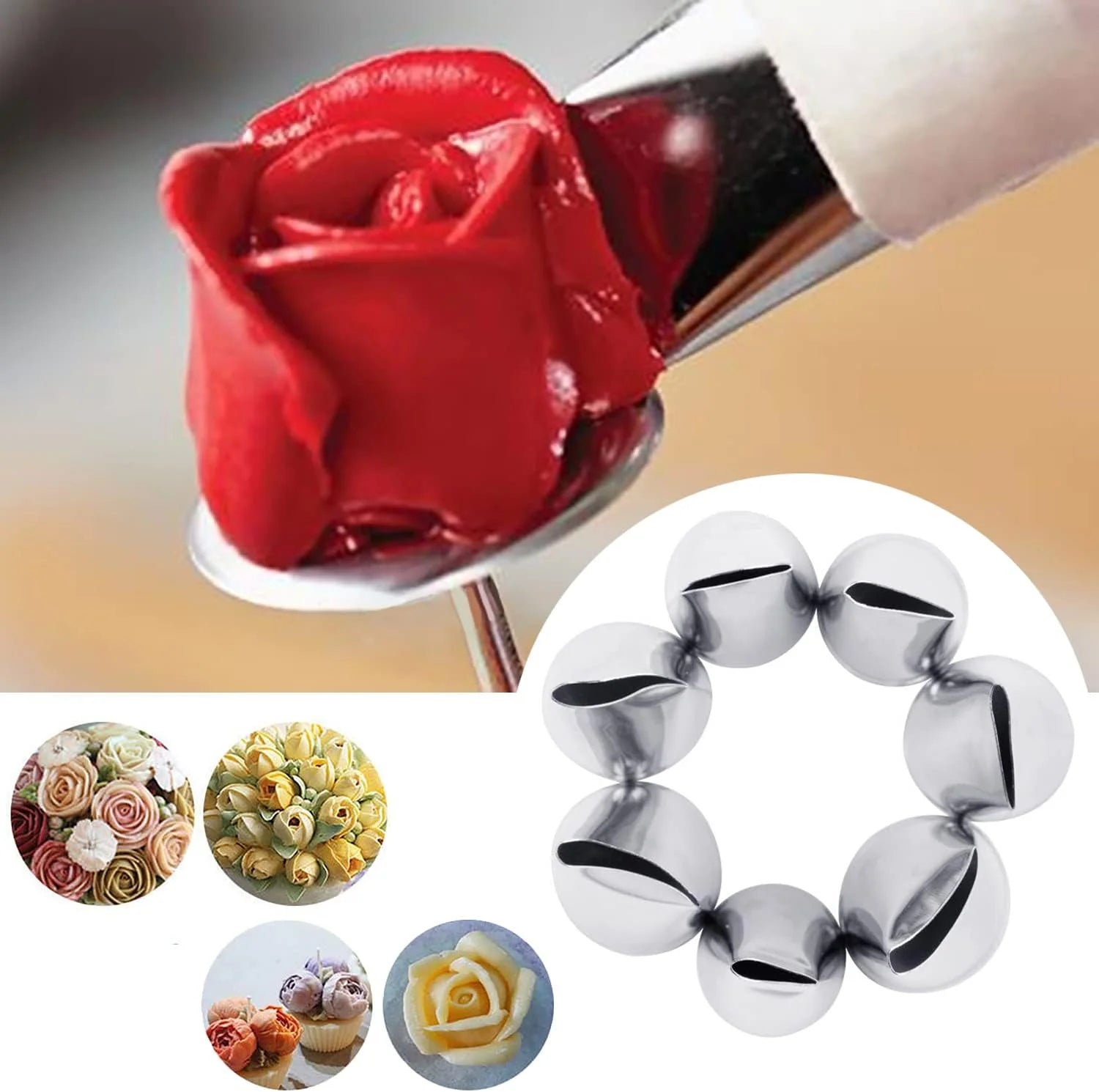 7pcs Cake Decorating Tips Set Cream Sugar Pipe Fondant Rose Nozzle Pastry Tools Fondant Decorating Tools Supplies DIY Baking 