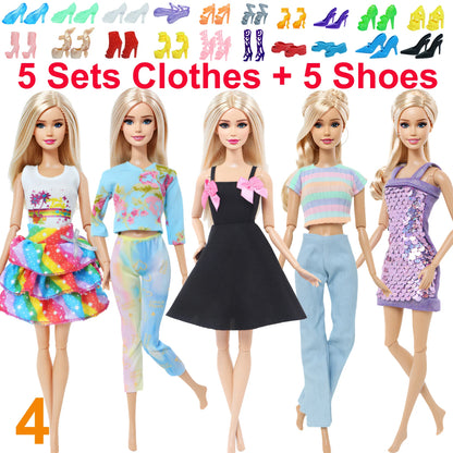 10 Pcs/Set Fashion Outfits 30cm Doll Shirt Pants Dress Shoes 11.5 Inch Doll Clothes Dollhouse 11.8" 1/6 Doll Accessories Toy 