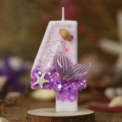 Mermaid Tail Birthday Candles with Starfish, Number Candles, Creative Cake Decorations for Birthday Party, DIY Party Decorati