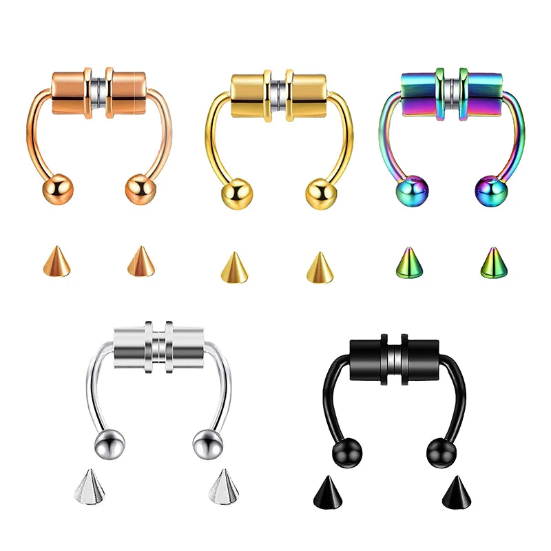 5pcs Stainless Steel Magnet Fake Nose Ring Hoop Fake Piercing Hoop Septum Rings For Women Fashion Gothic Rock Body Jewelry Gi