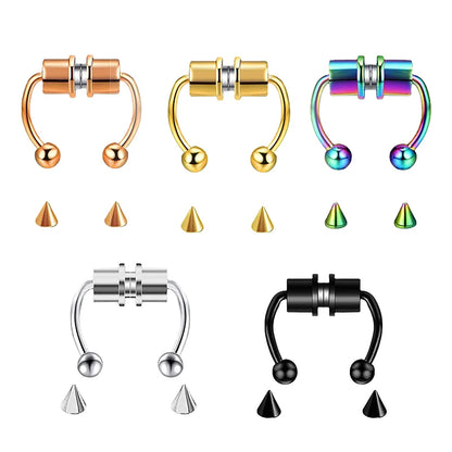 5pcs Stainless Steel Magnet Fake Nose Ring Hoop Fake Piercing Hoop Septum Rings For Women Fashion Gothic Rock Body Jewelry Gi