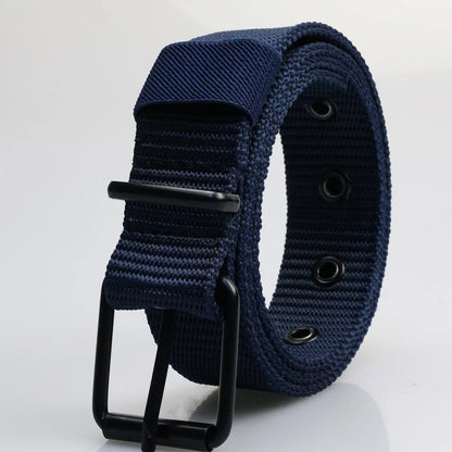 New Porous Pin Buckle Canvas Belts Men's Fashion Versatile Belt Student Youth Military Training Extended Denim Designer Belt 