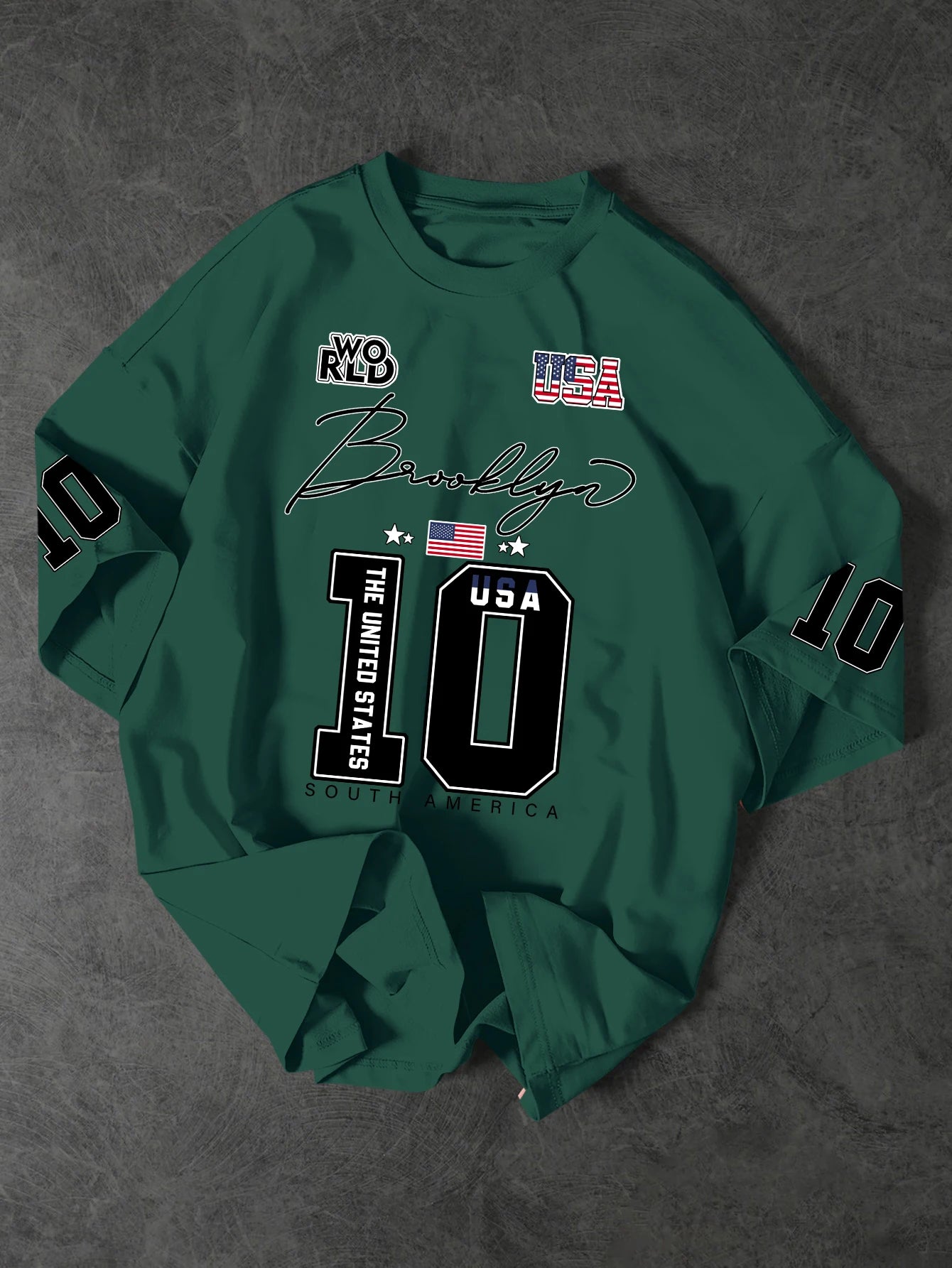 USA Brooklyn Style 10 Print Oversized T Shirt Men's Streetwear Vintage Jersey Tee