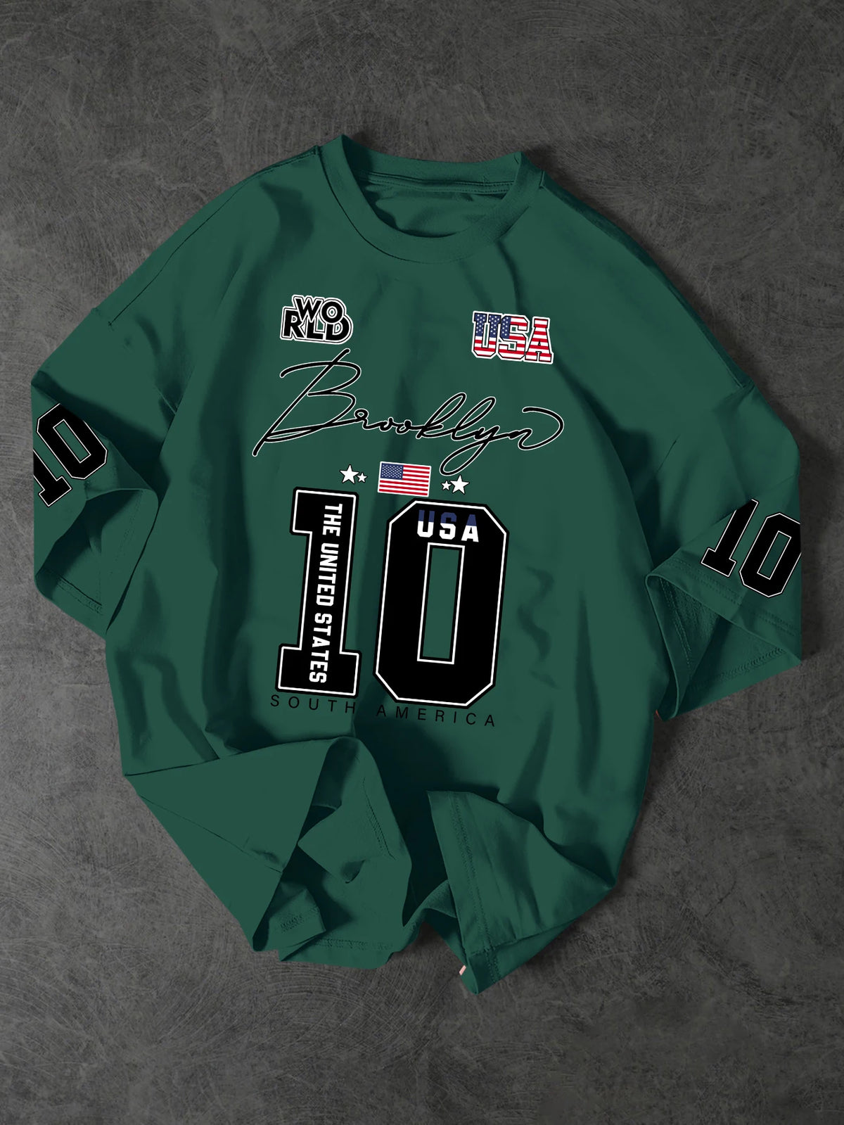 USA Brooklyn Style 10 Print Oversized T Shirt Men's Streetwear Vintage Jersey Tee - M / green