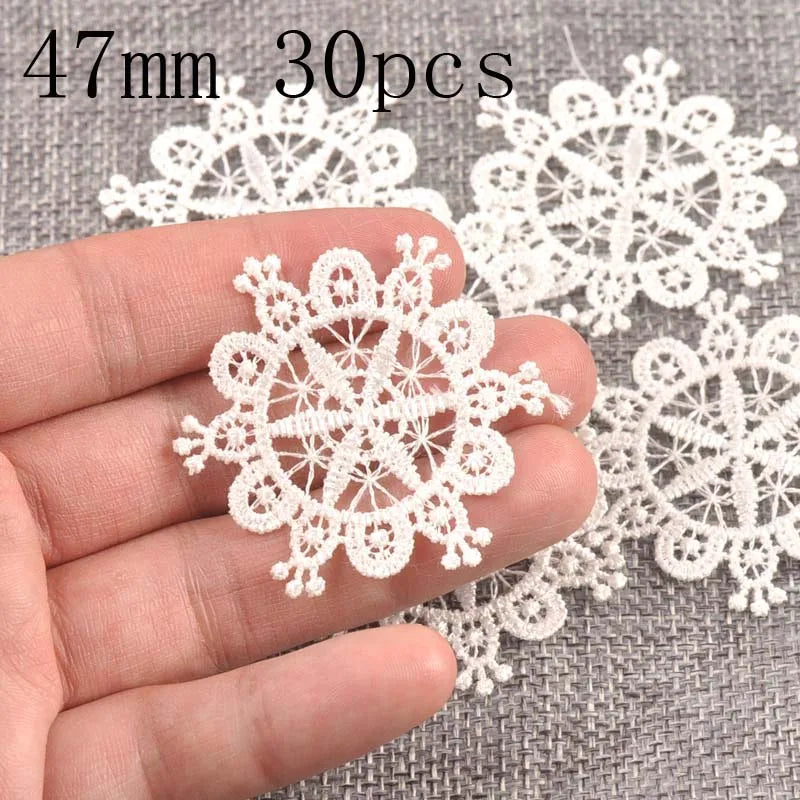 Flower White Lace Applique Mesh Trim For Sew On Guipure Fabric Wedding Supplies Home Decoration - 47mm 30pcs