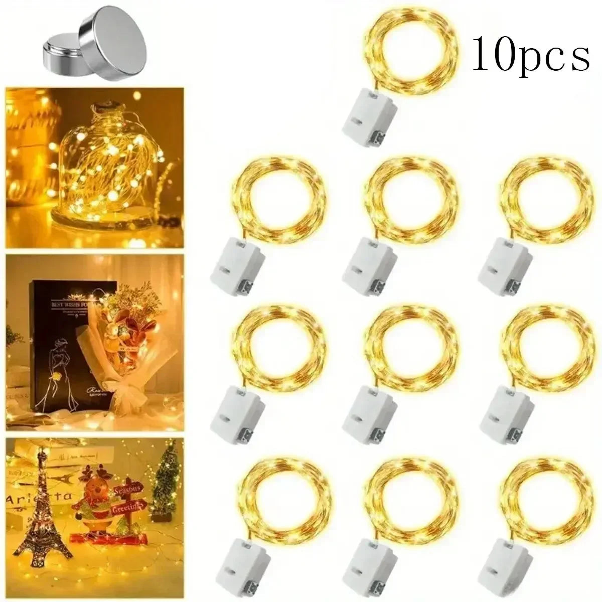 LED Fairy Lights Button Battery Light String Christmas Wedding New Year Bedroom Living Room Garden Decoration Garland - 10PCS
