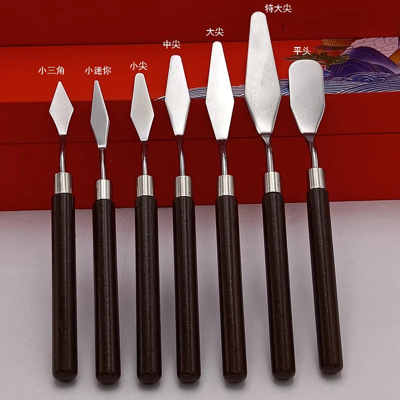 5pcs Art Oil Painting Scraper Paint Scraper Wooden Handle Palette Knife Set for Gouache Oil Painting Learners - 7pcs