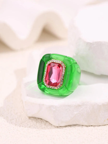 Colorful Diamond-Studded Gemstone Resin Ring Sparkling, Unique, Fashionable Women's Jewelry Perfect for Parties Banquets NEW
