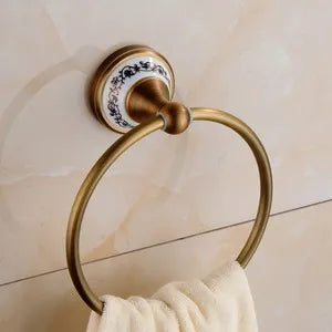 Antique Brushed Solid Brass Bathroom Accessories Sets European Porcelain Bathroom Hardware Sets Ceramic Retro Bathroom Produc