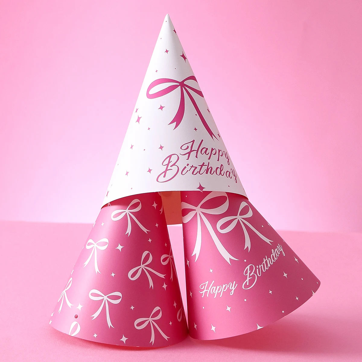 6 Pink Bow-Themed Party Paper Hats, Cute and Beautiful Pink Bow Designs, Suitable for Birthday Parties, Gender Reveal Parties