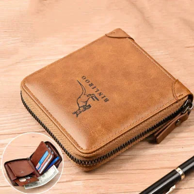 Men's Coin Purse Wallet Fashion RFID Blocking Man Leather Wallet Zipper Business Card Holder ID Money Bag Wallet Male - F1633