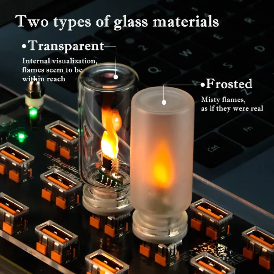USB Flame Flickering LED Frosted Clear Glass Candle Night Light Simulated Flame