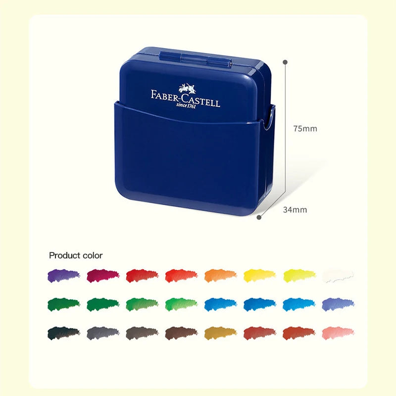 Faber Castell Semi-Dry Solid Watercolor Paints Set For Beginners Student Art Supplies Tin Box Portable 24 Colors Drawing Tool