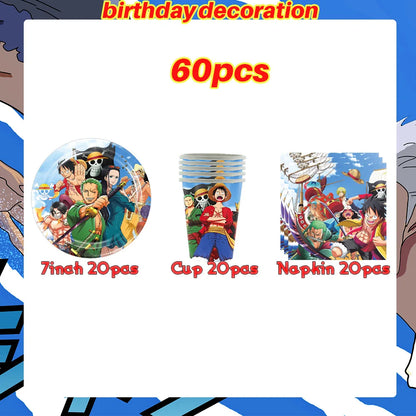 One Piece Birthday Party Dinner Plates Hanging Banner Cake Decoration One Piece Luffy Balloon Party Decoration Theme Props Gi